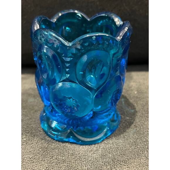 Vintage L.E. Smith Cobalt Blue Moon And Stars Toothpick Holder - Picture 2 of 4